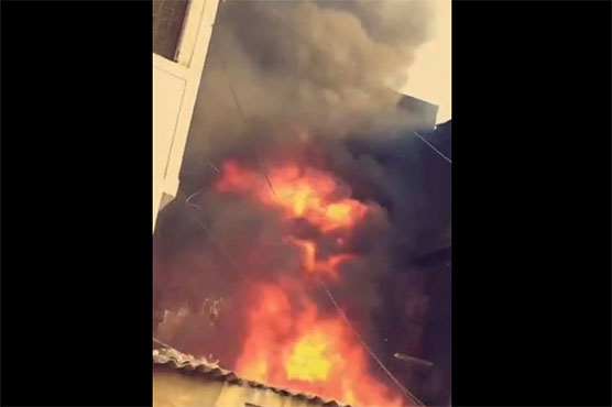 Fire gutted plastic factory in Karachi