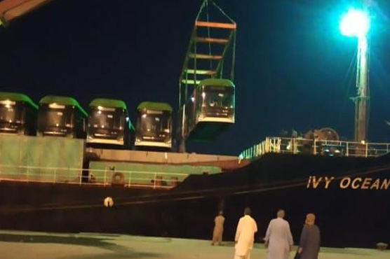 Second consignment of Green Line buses reaches Karachi: Asad Umar