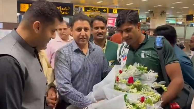 Pakistan's javelin thrower Arshad Nadeem arrives back home