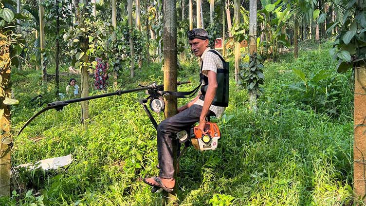 Indian farmer builds 'tree scooter' to zoom up tall areca palms