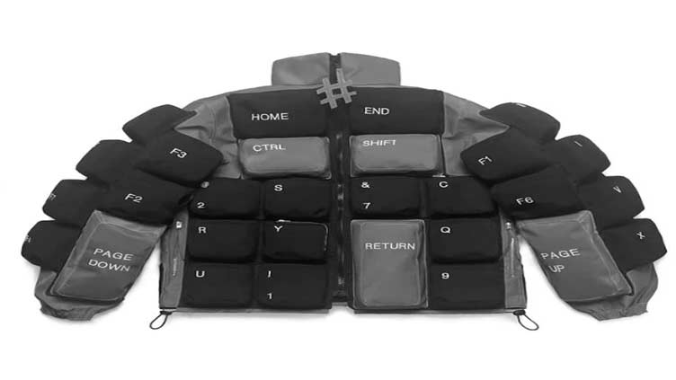 The keyboard-inspired puffer jacket can be yours for 623 dollar