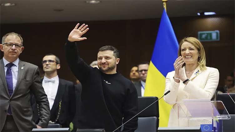 Ukraine's Zelenskyy makes emotional appeal for EU membership