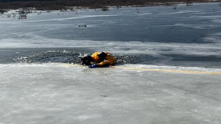 Dog rescued after falling through ice in Massachusetts