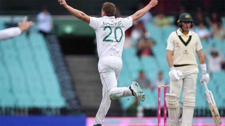 Nortje's double strike leaves Australia at 147-2 on rain-hit day