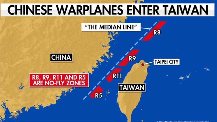 Taiwan says 10 Chinese warplanes cross strait's median line