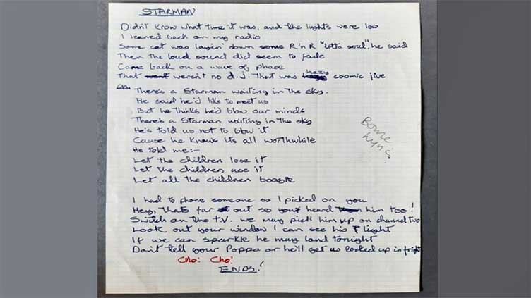 Bowie's handwritten lyrics could sell at auction for £100,000