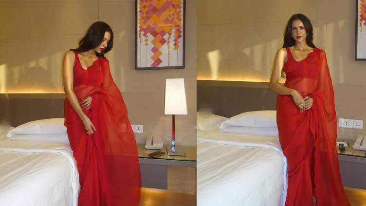 Internet goes wild over Sonam Bajwa's flaming red saree ensemble