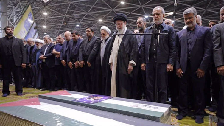 Ayatollah Khamenei leads the funeral prayer of Ismail Haniyeh in Tehran