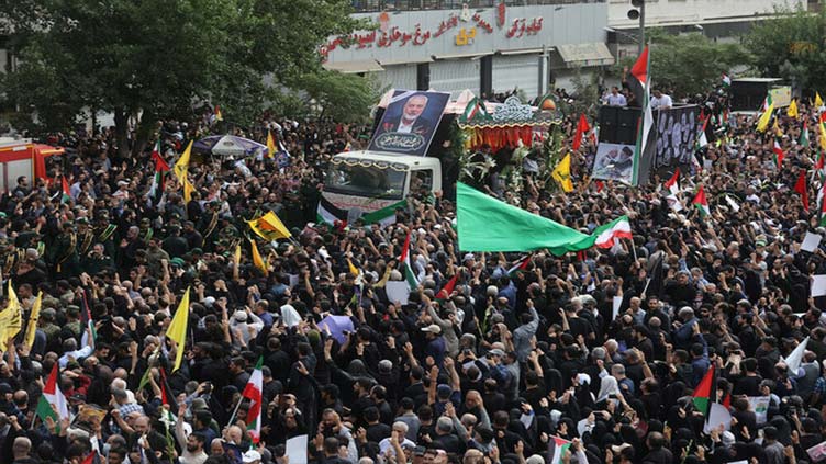 Dunya News Calls for revenge at Iran funeral for Hamas chief Haniyeh