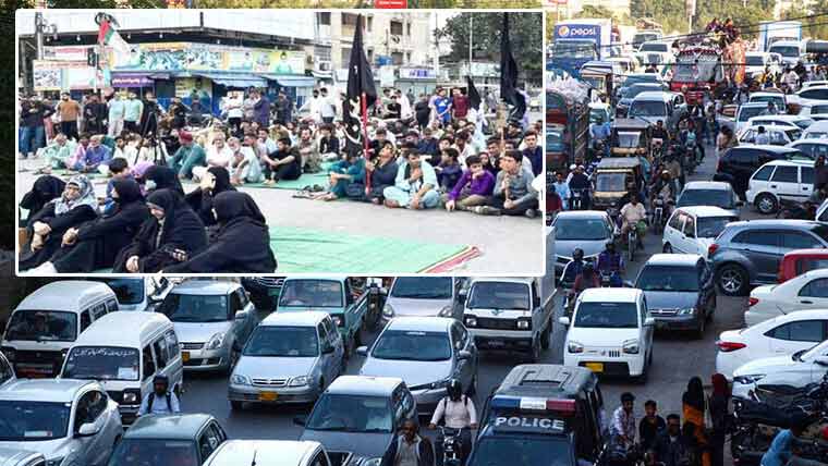 کراچی میں 11 مقامات پر مذہبی جماعت کے دھرنے جاری، ٹریفک نظام درہم برہم