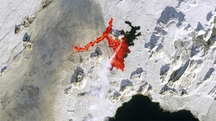 Satellite captures lava bleed out on frozen Iceland in a dance of ice and fire