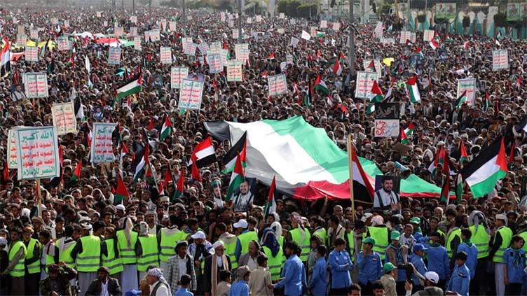 Huthis hold mass rally for Gaza in Yemen capital