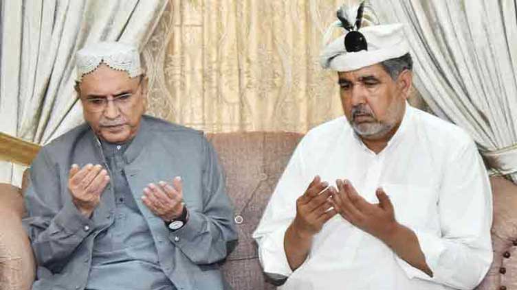 President Zardari visits late Capt Osama's house