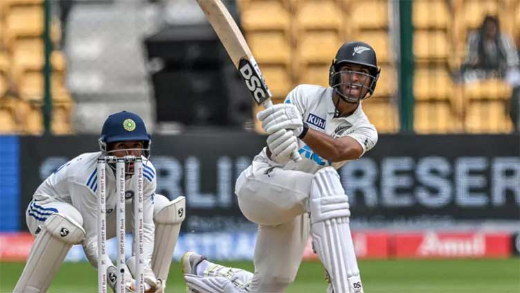 Ravindra unbeaten on 104 as New Zealand reach 345-7 against India at lunch