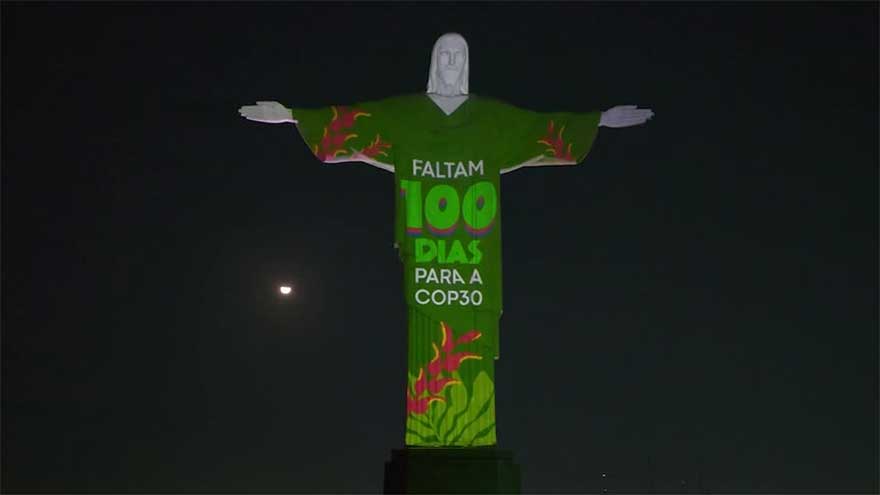 Rio's Christ the Redeemer lights up to mark countdown to climate summit COP 30