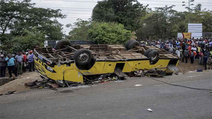  A bus carrying mourners from a funeral overturns in Kenya, killing 21 people