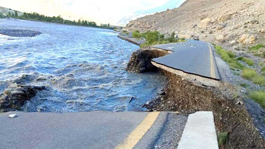 Karakoram Highway washed away as glacier melting triggers flooding in Hunza