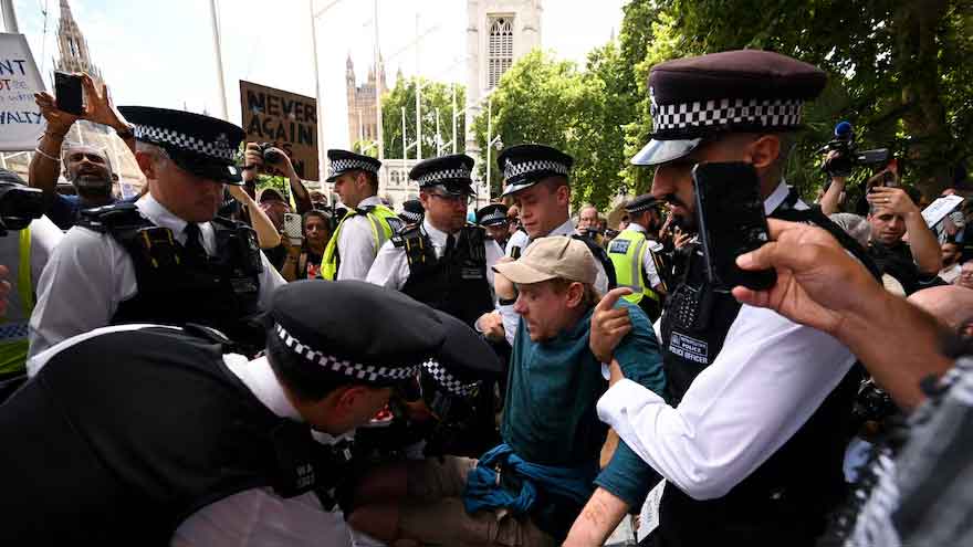 UK police arrest more than 50 at protest for banned Palestine Action group