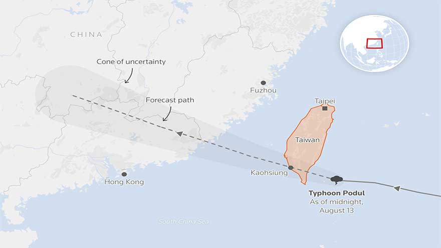Typhoon Podul slams into southern Taiwan, hundreds of flights cancelled