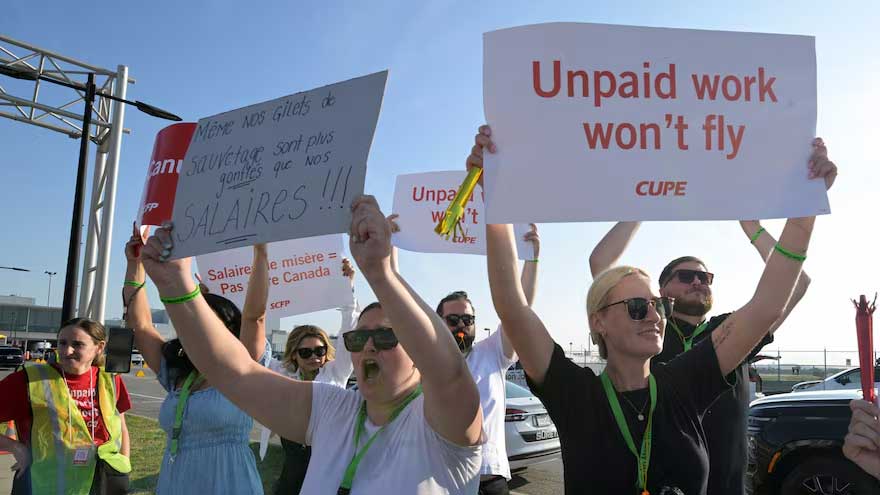 Air Canada flight attendants picket at airports; businesses seek government intervention