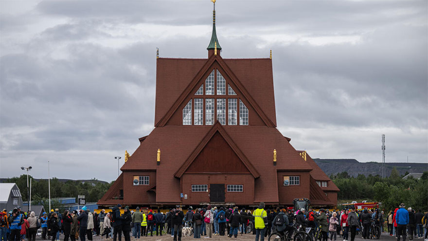 Historic Swedish church arrives at new home after two-day journey