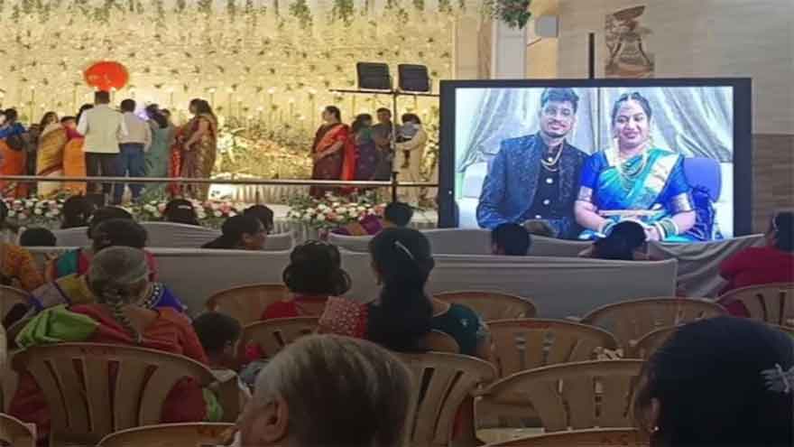 Couple join their own wedding reception online after flight gets cancelled