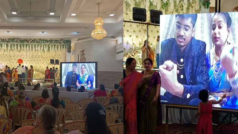 فلائٹ منسوخ ہونے پر دولہا دلہن کی اپنے ہی ولیمے میں آن لائن شرکت