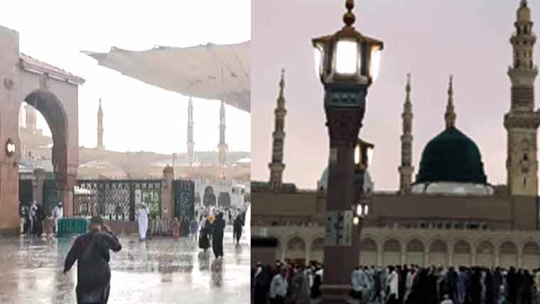 مدینہ منورہ میں گرج چمک کے ساتھ ابر رحمت، مسجد نبویﷺ اور گنبدِ خضریٰ پر ایمان افروز مناظر