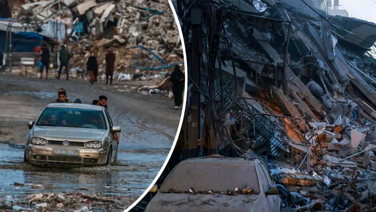 غزہ میں اسرائیلی حملوں اور طوفان بائرن نے تباہی مچا دی