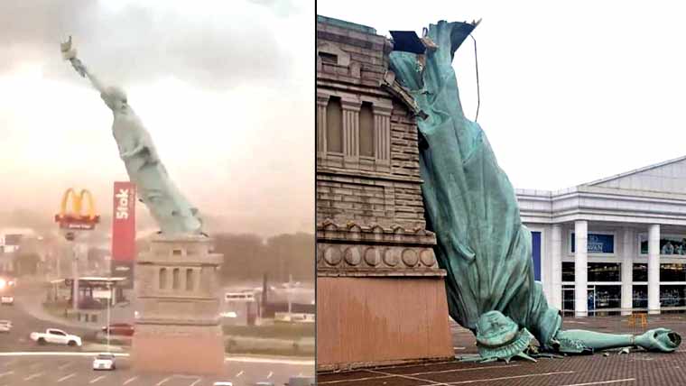 برازیل میں تیز آندھی سے سٹیچو آف لبرٹی کا مجسمہ گر کر تباہ ہوگیا