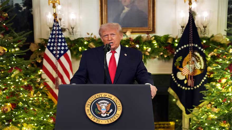 In holiday speech, Trump highlights victories amid sinking approval ratings