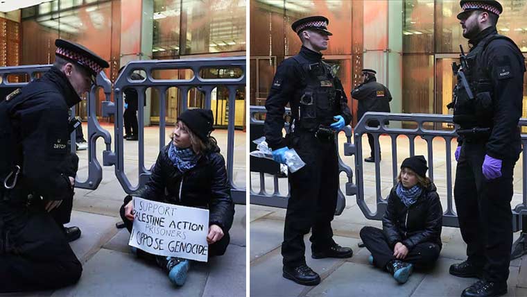 گریٹا تھنبرگ کا لندن میں فلسطین ایکشن کے حق میں احتجاج، حراست میں لے لیا گیا