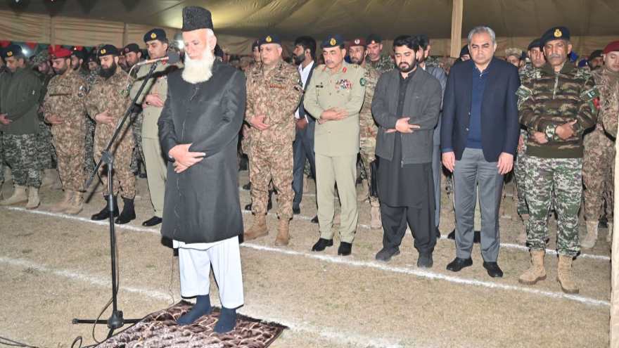 Field Marshal Asim Munir pays tribute to Major Adeel Zaman at Peshawar funeral
