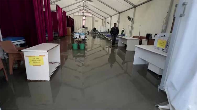 Water floods field hospital in Khan Younis following heavy rains, worsening hardships in Gaza