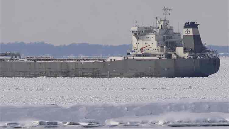 Canadian freighter gets trapped in ice on Lake Erie