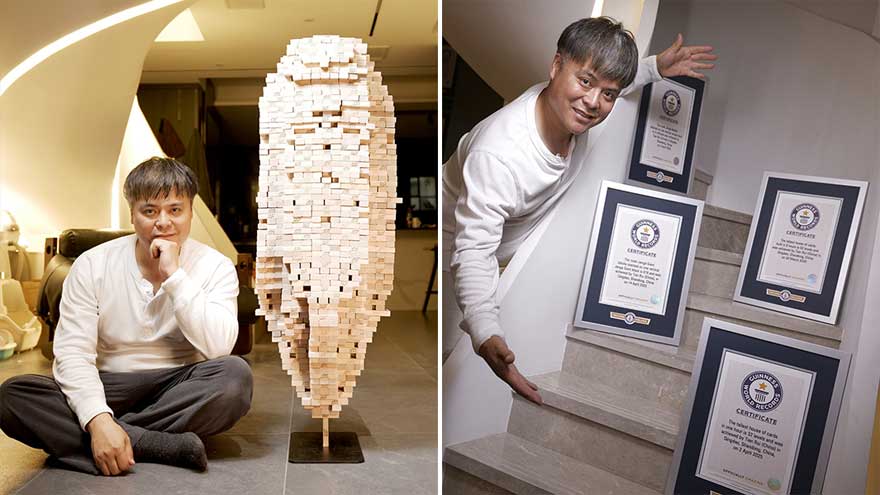 Chinese man breaks 4 world records for stacking huge house of cards