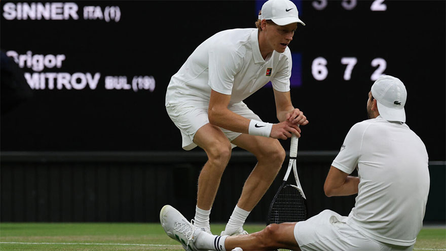 Sinner into Wimbledon quarter-finals after injury heartbreak for Dimitrov