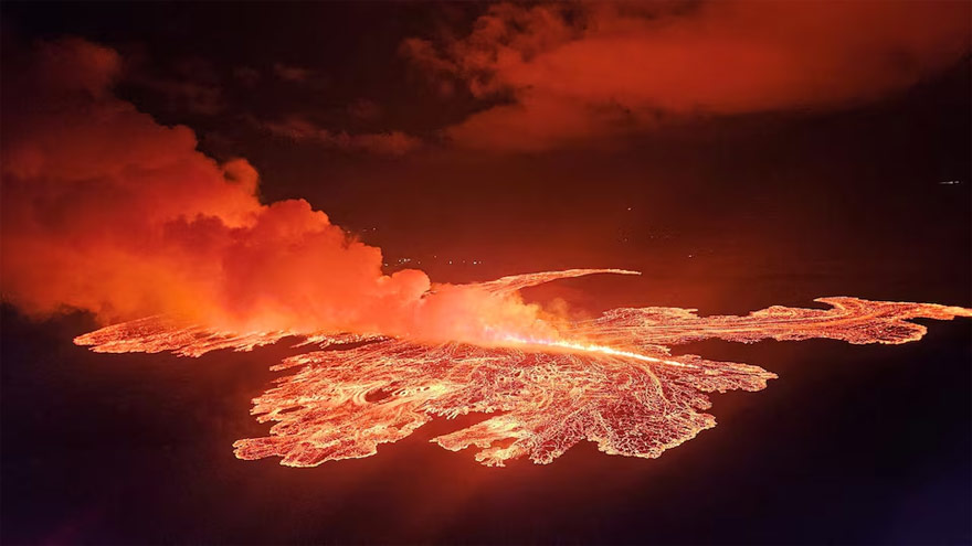Iceland volcano emits smoke and glowing lava in 12th eruption since 2021