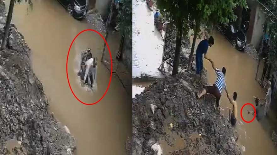 Biker falls into Shahadra manhole, CCTV footage goes viral