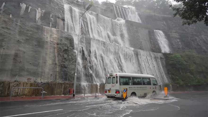 Intense rain triggers flooding, creates waterfall in Hong Kong