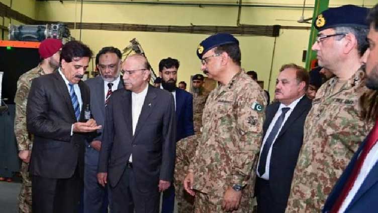 President Zardari visits POF Wah, praises role in National Defense
