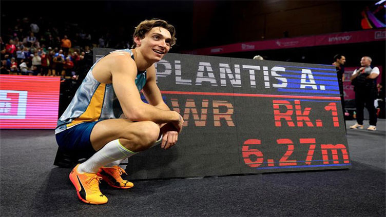 Duplantis breaks his own pole vault world record with leap of 6.27m