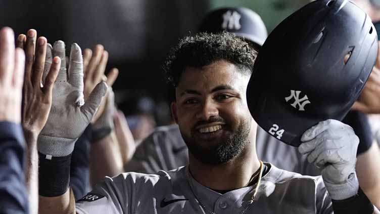 Jasson Dominguez hits 3 homers to lead the Yankees past the Athletics 10-2