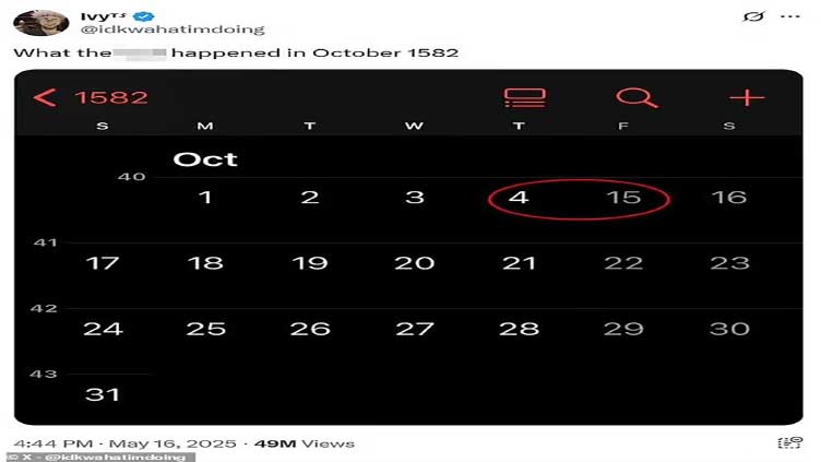 Social media users baffled after discovering 10 days missing from iPhone calendar
