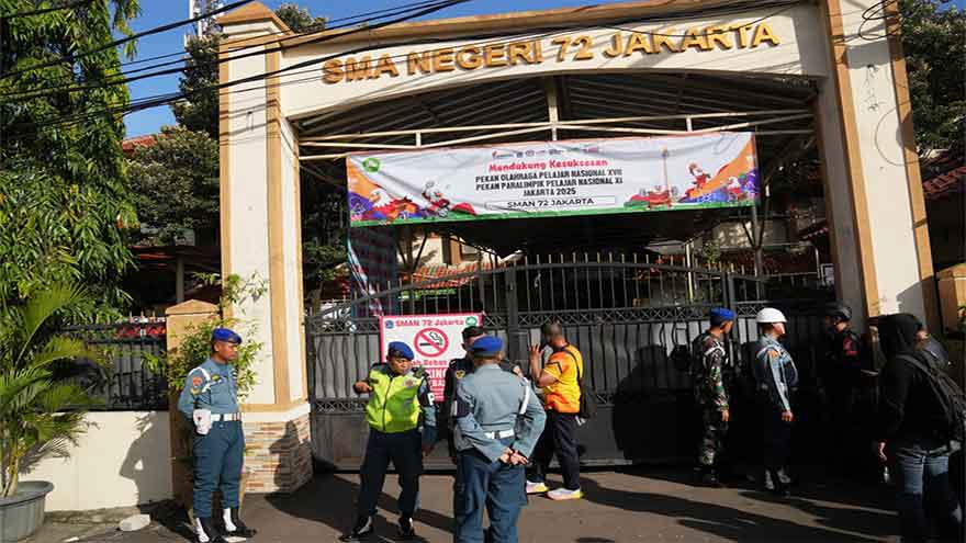 Multiple explosions shake a mosque in an Indonesian high school and injure 55