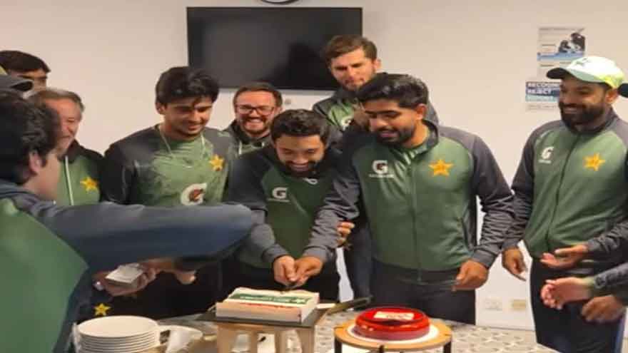 Players celebrate Babar Azam's record century, Mohammad Rizwan's 100th match