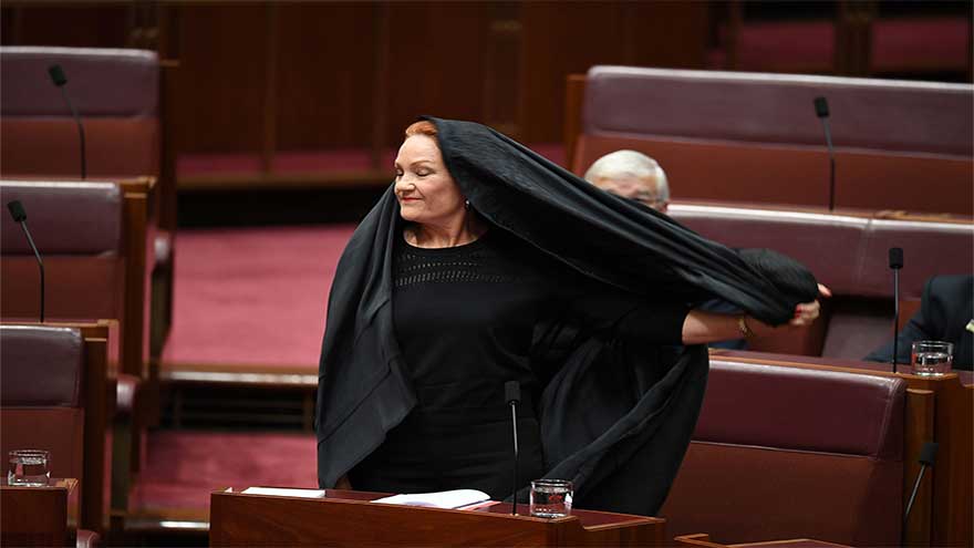 Far-right Australian politician dons burqa in parliament