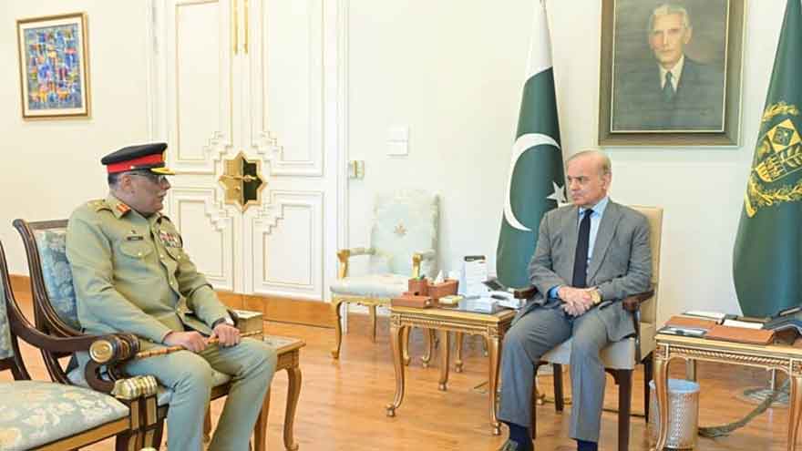 Outgoing CJCSC Gen Sahir Shamshad Mirza pays farewell call to PM Shehbaz