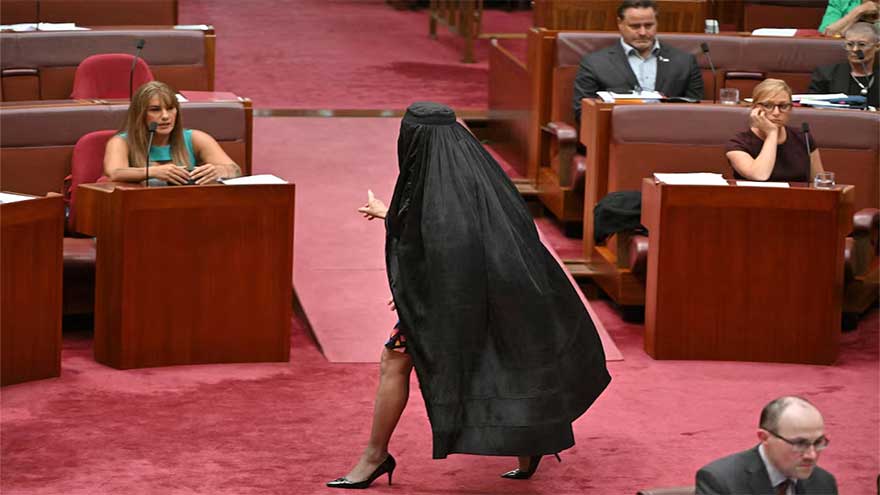 Australian Senate suspends far-right leader over 'disrespectful' burqa stunt