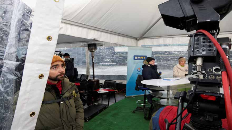 Bosnian broadcaster uses tent studio to protest over funding crisis